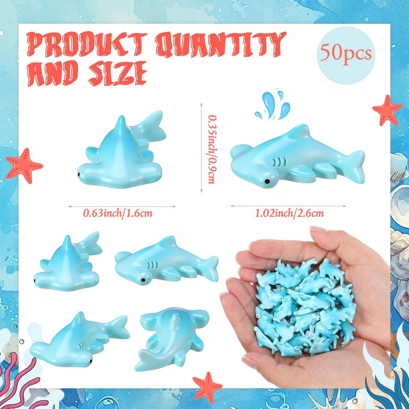 Geelin 50 Pcs Mini Resin Hammerhead Shark Figurines, Tiny Sharks