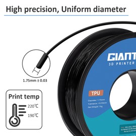 GIANTARM Black TPU Filament, 95A TPU Filament 1.75mm, Dimensional Accuracy +/- 0.03, Flexible Soft 3D Printer Filament 1kg Spool(2.2 lbs), Vacuum Packaging (Black)