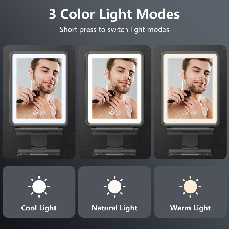 Heated Shower Mirror Fogless for Shaving, 3 Colors Stepless Dimmable