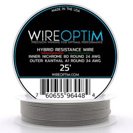 WIREOPTIM - 24 AWG Nichrome 80 Single Core - 34 AWG Kanthal A1 - Hybrid Resistance Wire - 25 Feet