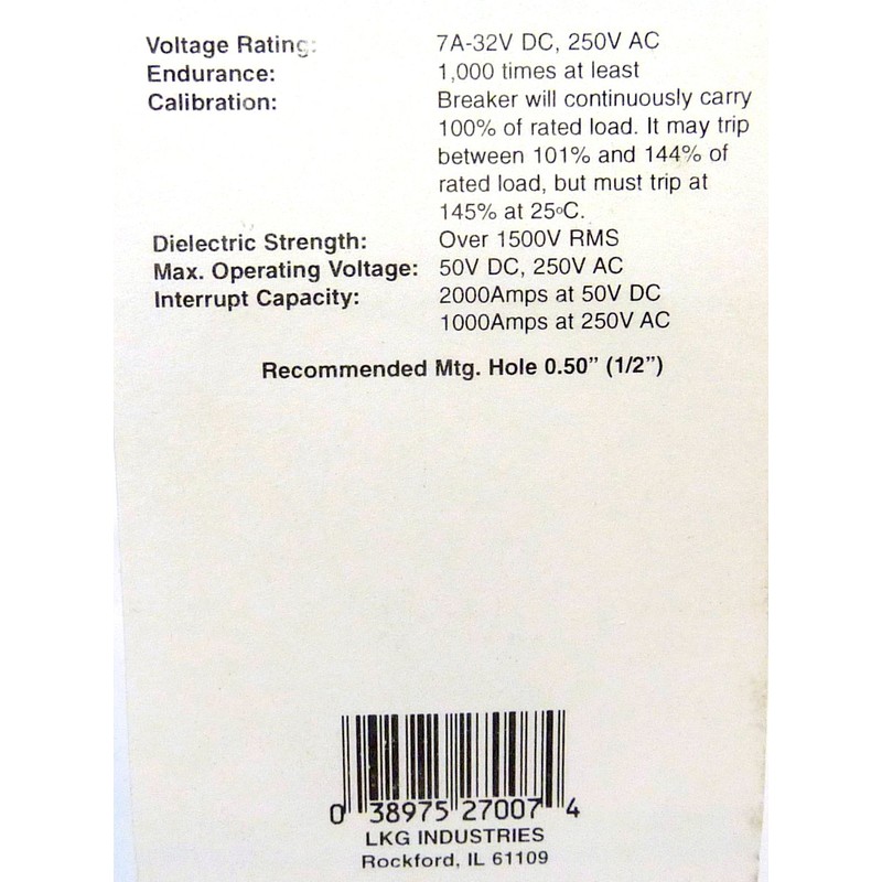 7 AMP 50VDC, 250VAC CIRCUIT BREAKER