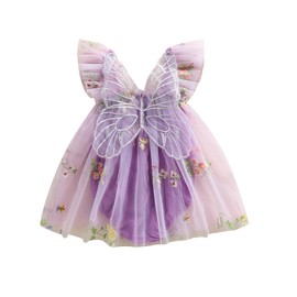 Gaono Baby Girl Fairy Romper Dress Fly Sleeveless Butterfly Wings Tutu Romper Dress Flower Embroider Summer Bodysuit (A-Purple, 0-3 Months)