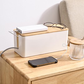 Cable Management Box,Wooden Style Large Cable Organizer Box for Office and Home,Cable Organizer Box with Proof Lock for Baby-Pets,12.5" (L) x 5" (W) 5.3" (H)（White,1Pack