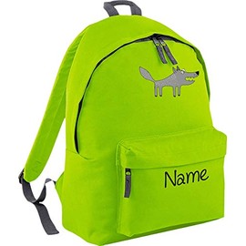 ShirtInStyle Kinder Rucksack Wolf mit Name veredelt, Wunschtext individuell, ideal für Kita, Sport und Freizeit, Farbe Limegreen
