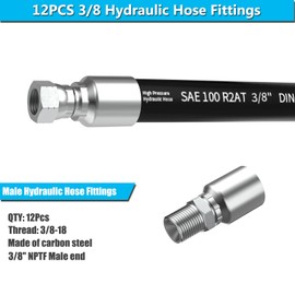 12PCS 3/8" NPTF Male Female Hydraulic Hose Fittings, Hydraulic Hose Crimp Fitting Ends for Air Hose Repair Kit