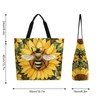 Muishi Bee Sunflowers Daisies Canvas Tote Bag Large Women Casual