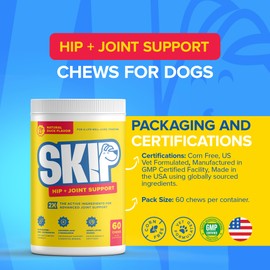 SKIP Hip + Joint Supplement for Dogs - 60 Chews - Advanced Glucosamine, Chondroitin, MSM, & Green-Lipped Mussel for Enhanced Mobility & Joint Comfort - Delicious Natural Duck Flavor - Vet-Approved