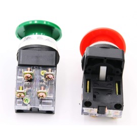 AC 250V 6A 1NO 1NC DPST Momentary Mushroom Head Push Button Switch （ Green1pcs Red1pcs）