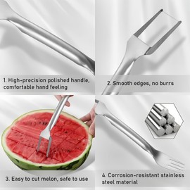 Acpetdr 2Pcs Watermelon Fork Slicer, Stainless Steel Watermelon Fork Slicer, Fruit Fork Slicer for Family Gatherings, Camping, Parties, Kitchen Gadgets