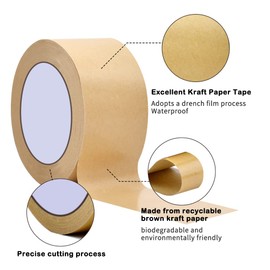 Chyaya Brown Kraft Paper Tape 48mm x 50m, Strong, Sticky, Recyclable Parcel Tape for Picture Framing, Packing Parcels & Cardboard Boxes, 1 Roll
