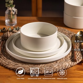 GBHOME Ceramic Dinnerware Sets of 4,Stoneware Plates and Bowls Sets,Chip and Crack Resistant | Dishwasher & Microwave Safe Dishes Set,Scratch Resistant- Service for 4 (12pc)-Matte Cream