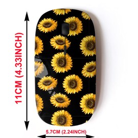Ratón inalámbrico de 2,4 G con bonito diseño para todos los ordenadores portátiles y ordenadores de sobremesa con nano receptor, girasoles en negro