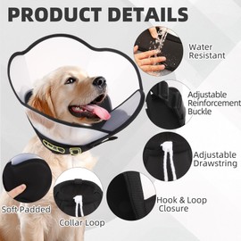 PUPTECK Soft Dog Cone Collar, Adjustable Pet Cone for Dogs to Stop Licking, After Surgery Elizabethan Recovery Dog Neck Collar Alternative, for Small Medium Large Dogs, Black M