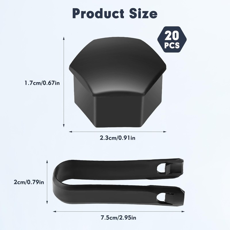 LTMMC 20PCS 17mm Wheel Nut Covers, Black Wheel Nut Caps,