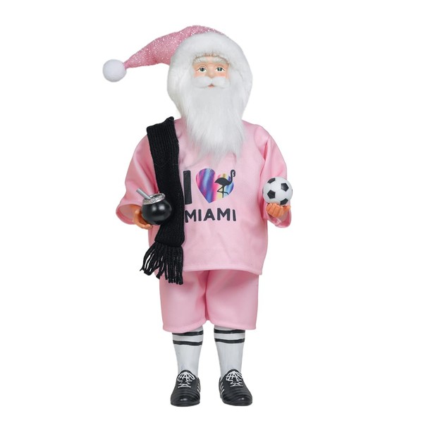 Christmas Decor Miami Soccer Player Santa Claus Figurine 18 inches,
