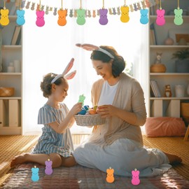 Hoblynth 24 PCS Peeps Decorations for Home Colorful Bunny Hanging Ornament for Tree Decorations Plastic Rabbit Peeps Decorative Hanging Ornaments for Indoor Outdoor Decor