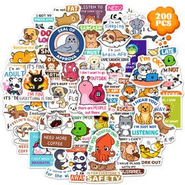 Yqskt 200PCS Funny Animal Quote Stickers, Cute Humor Animal Stickers Pack for Water Bottles Laptop Luggage Scrapbook, Vinyl Cool Funny Decals for Adults Teens