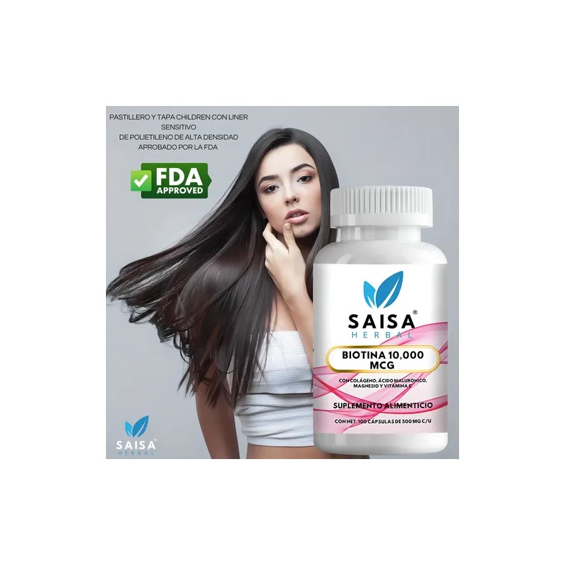 Biotina 000 Mcg Ácido Hialurónico Colágeno Magnesio 200 Cápsulas Saisa