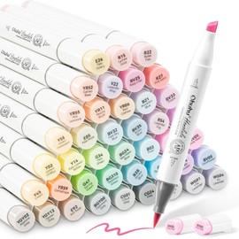 Ohuhu Marcadores Pastel Punta Pincel - 48 Colores Pastel Doble Punta, Set de Marcadores Honolulu Sweetness para Artistas Adultos Colorear Bocetos Ilustración - Pincel y Cincel