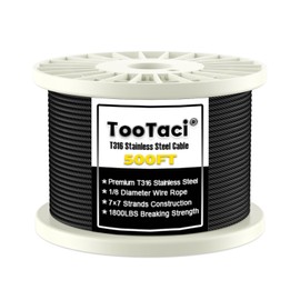 TooTaci 500FT 1/8 Stainless Steel Cable, T316 Black Braided Steel Wire Rope 7×7 Strands, Outdoor Marine Grade Black Aircraft Cable Wire for Deck Cable Railing Systems, DIY Balustrade, Porch Railing