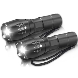 POCKETMAN LED Flashlight, Super Bright Tactical Flashlight, Zoom Focus, 5 Light Modes, Suitable for Camping, Hiking, Night Running and Other Different Situations (2 Packs)