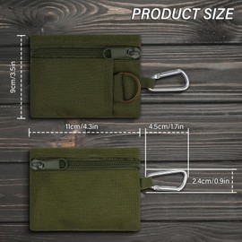 AdiStylinno Small Coin Purse, Unisex Portable Nylon Zip Coin Pouch, Mini Tactical Keychain Pouch Change Purse with Carabiner (Green)