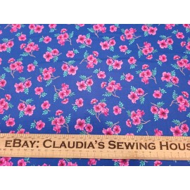 P&B Textiles Tropic Gardens BTY Katya Rozz P&B Textiles Hot Pink Hibiscus on Deep Blue