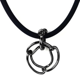 DEAROK Black Chunky Necklace for Women Stainless Steel Pendant Necklack for Women Hypoallergenic Charm With Black Silicone Rope Chain for Best Friend Gift