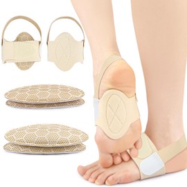 Arch Support Brace for Plantar Fasciitis Relief, Adjustable Arch Support Sleeves for Men and Woman with 2 Pairs Different Heights Removable Arch Support Pads for FlatFoot, High Arches (beige color)