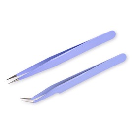 siyuwuro 2Pcs High Precision Stainless Steel Tweezers Set Straight and Curved Tip Eyelash Tweezers Kit Nippers for Eyelash Extensions, Nail Art, DIY Crafts, Jewelry-Making, Model (Purple Blue)