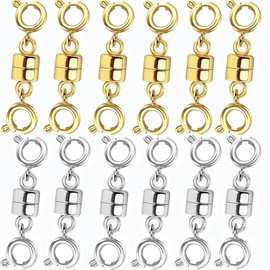 12 Pack Magnetic Necklace Clasps and Closures Necklace Jewelry Extender with Strong Magnet Magnetic Gold and Silver Plating Gift Stainless Steel Charm:_Short