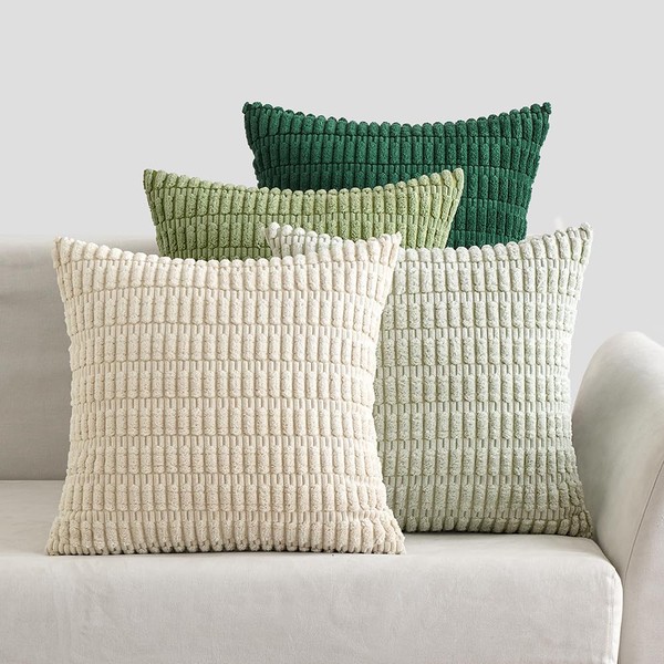 EMEMA Corduroy Cushion Covers, Set of 4, Decorative Sofa Cushions,