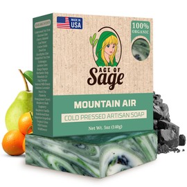 Age of Sage All Natural Bar Soap for Men - Cold Processed Vegan Soap w/Glycerin for Skin Care, Thanksgiving or Birthday Gifts for Men, Mountain Air, Single Bar