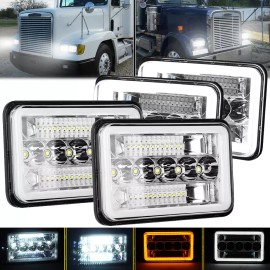 Aaiwa 4Pcs 4x6'' LED Headlights Hi/Lo/DRL Turn Lamps For Freightliner FLD120 112 FLD