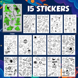 Astronaut Space Children's Tattoo, 15 Sheets Luminous Tattoos for Children, Space Children's Birthday School Cone Boys, Children's Tattoos Boys Girls School Cone Filling Planets Space Theme Party