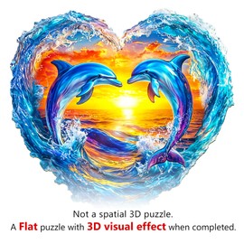 Wooden Puzzles for Adults, Unique Animal Shaped Heartfelt Dolphins Adult Puzzle, 3D Vision Wooden Jigsaw Puzzles Adult, Challenging Creative Gifts Family Games 13.4 * 13.1in 250pcs