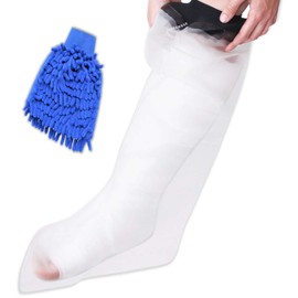 Waterproof Leg Protector for Cast and Bandage with a Hygiene Mitt - Adult Half-Leg Design for Shower or Bath by H2OGuard