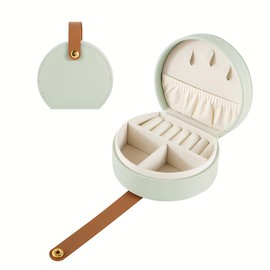 AIMALL Small Portable Jewelry Storage Box PU Leather Mini Organizer for Rings, Necklaces, Earrings – 4in x 3.5in Travel Jewelry Case (Green/Pink)