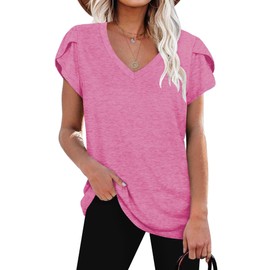 Womens Athletic Tops Quick Dry Gym Shirts Clothes Rose 2XL