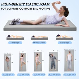 CYMULA Memory Foam Camping Mattress Pad,3 in Sleeping Pad for Camping,Non-Slip Bottom Floor Cot Mattress Bed with Portable Roll up Mattress Pad Mat for Travel Truck Guest Bed Tent (Kids 63 * 25)