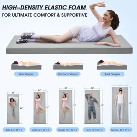 CYMULA Memory Foam Camping Mattress Pad,3inch Sleeping Pad for Camping,Non-Slip Bottom Floor Cot Car Mattress Bed with Retaining Portable Roll up Mattress Pad Mat for Travel Truck Guest Bed Tent