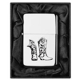ROLYAD Lighter in Black Silk Lined Gift Box Cowboy Cowgirl Boots (Chrome)