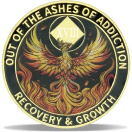 18 Year Phoenix Sobriety Coin – Rebirth in Sparks NA Medallion – Spiritual Token for Recovery & Clean Time – Empowering NA AA Chips – Gift for Men & Women