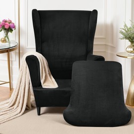 Mingfuxin Wingback Chair Covers 2 Piece Set Stretch Wing Chair Cushion Sofa Slipcover, Removable Velvet Wing Back Armchair Slipcovers Furniture Protector for Living Room Bedroom Hotel