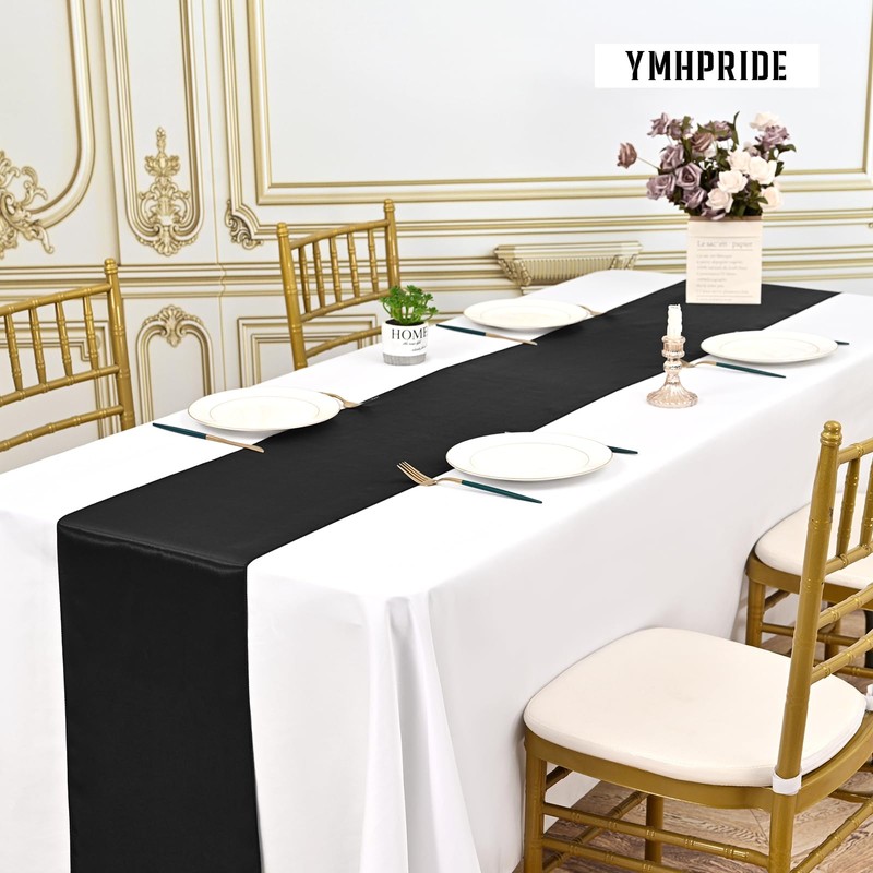 YMHPRIDE 10 Pack Black Table Runner Satin Table Runner, 12x72