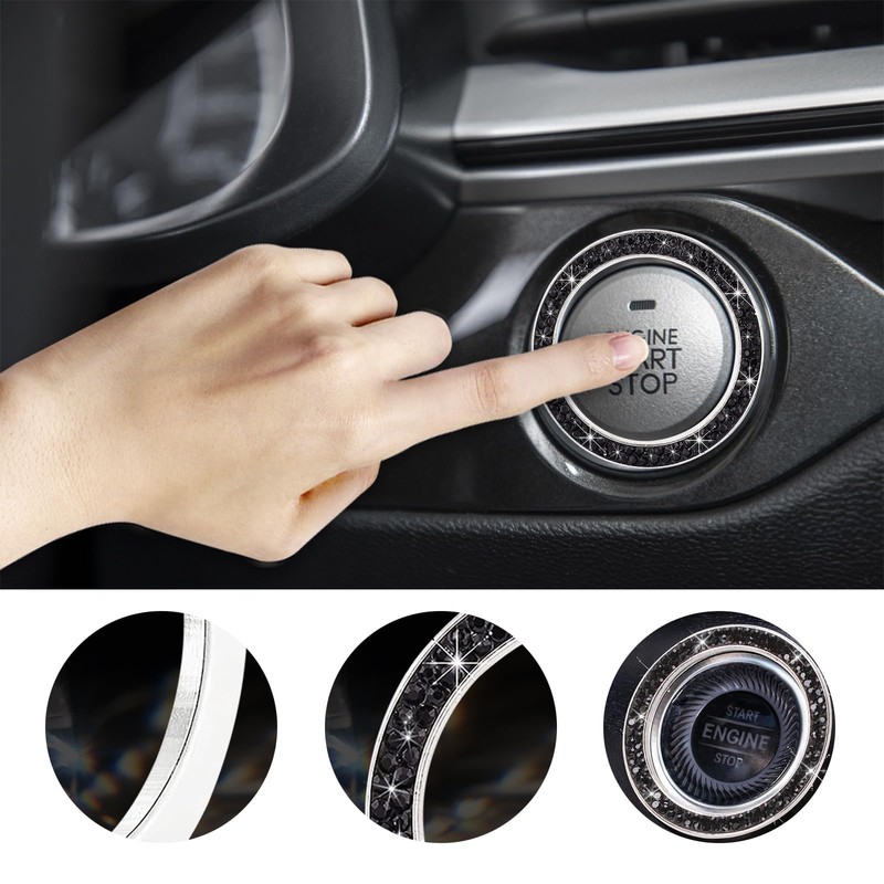 Bling Crystal Double Rhinestone Car Engine Start Decoration Ring, Sparkling