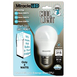 Miracle LED Un-Edison 3-Watt Cool Light for Maytag Refrigerators, 40W Equivalent, 120V E26 Cool White 6000K, A15 Energy Saving Appliance Bulbs (601586)
