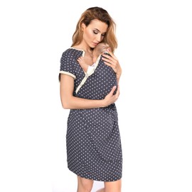 MijaCulture 3 in1 Geburtskleid Stillnachthemd Umstandsnachthemd 4123 (XL / EU42, Graphite/mit Herzen)