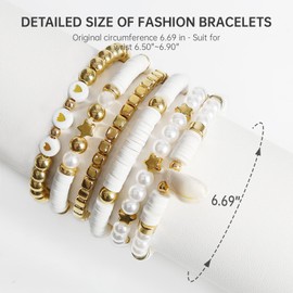 Frgofl 6Pcs Surfer Heishi Friendship Bracelets Set Stackable Stretch Clay Bead Bracelets for Women Preppy Elastic Layering Bracelets Boho Aesthetic Summer Beach Jewelry
