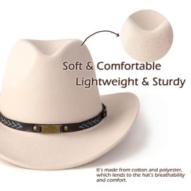EOGIMI Men Women Western Cowboy Hat Classic Roll Up Cowgirl Hats with Buckle Belt Beige